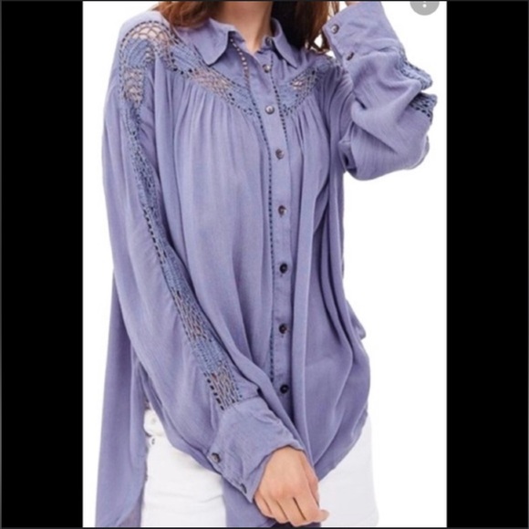 Free People /  Women’s Katie Bird Button-Up / Long Sleeve w/ Crochet Detailing - Picture 1 of 4